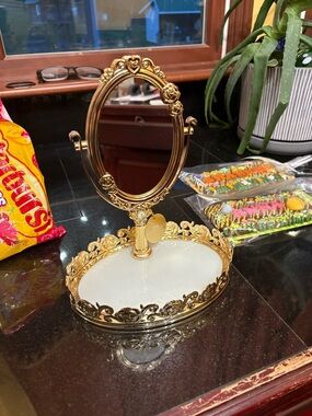 Bath & Body Works  Disney Belle Gold Decorative Oval Vanity Mirror with Tray